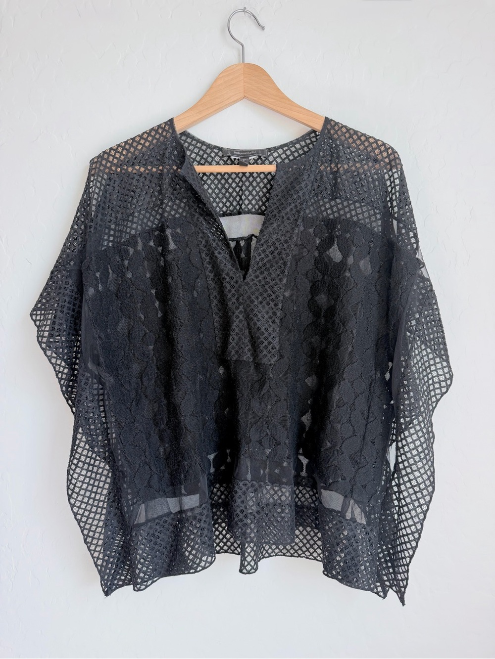 BCBGMAXAZRIA Black Lace Mesh Poncho Top - Picture 2 of 4